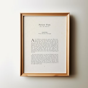 Arte infantil de Peter Pan, primera página de la cita de Peter Pan, decoración del hogar de estilo vintage y literario (IMPRESIONANTE), habitación literaria para bebé.