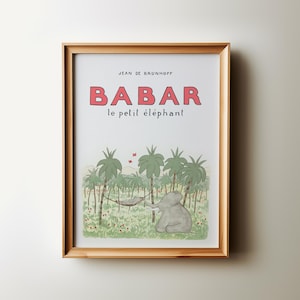 Póster de pared para guardería de Babar, impresión literaria para habitación de niños, póster vintage francés de Babar le petite elephant, regalo para bebé