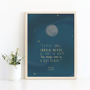 Peter Pan Nursery Art, Little Ones Should Never Go to Bed Early Quote, JM Barrie PRINTABLE, Blue Literary Baby Room Decor, Peter Pan Print