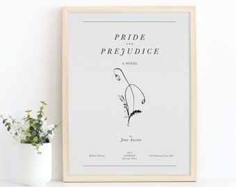 Pride and Prejudice Poster, Vintage Style Literary Book Cover Wall Art, Jane Austen Print, Pride and Prejudice PRINTABLE