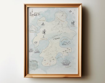 Mapa de Nunca Jamás en acuarela, decoración infantil de Peter Pan (descarga digital)
