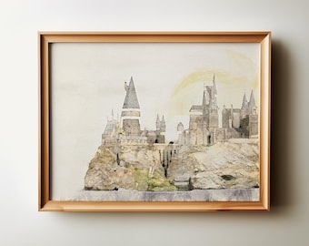 Wizard Castle Inspired Printable, Landscape Wizarding School Castle Nursery Wall Art, Baby Playroom Print