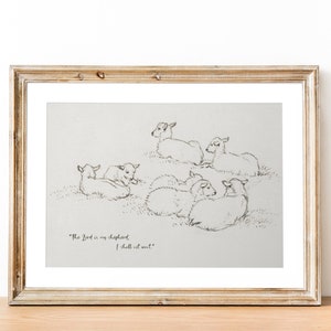 Psalm 23 Sheep Print: Vintage Christian Nursery Art (Digital Download)