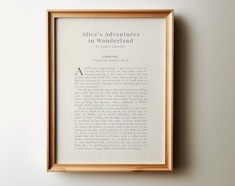 Alice in Wonderland Nursery Art, First Page of Alice's Adventures in Wonderland Quote, Vintage Style Literary Home Decor PRINTABLE