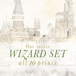 Nursery Wizard Art Collection, Printable Set of 10, Whimsical Magic Castle, Snowy Owl Baby Decor, Literary Playroom Print