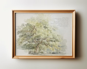 Psalm 1 Tree Print: Vintage Christian Scripture Wall Art (Digital Download)