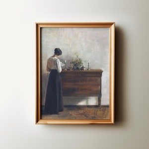 Vintage Woman Reading Oil Painting: Bookish Farmhouse Decor (Printable)