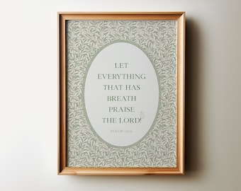 Psalm 150 Christian Nursery Art, Green William Morris Print (Digital Download)