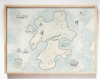 Peter Pan Neverland Map, PRINTABLE Landscape Nursery Art, Literary Decor, Vintage Peter Pan Art