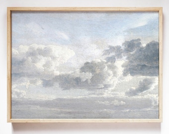 Vintage Cloud Painting: Bright Sky Oil Art (Printable)