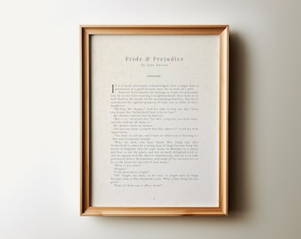 Pride and Prejudice Poster, First Page Chapter 1 Wall Art, Jane Austen Print, Jane Austen PRINTABLE, Pride and Prejudice Literary Gifts