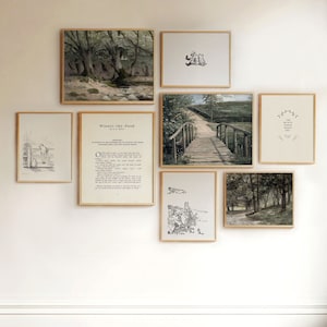 Winnie the Pooh Gallery Art Set, Woodland Nursery Kids Room, Vintage Quotes and Antique Drawings PRINTABES, Light Academia Baby Room Decor