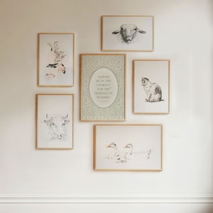 Vintage Farm Animal Pencil Drawing Prints: Nursery Gallery Wall Set (Digital Download)