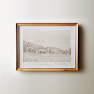 Póster de Orgullo y prejuicio de Pemberley, arte mural imprimible de Jane Austen, dibujo literario vintage a lápiz, impresión de Pemberley