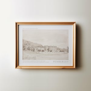 This vintage drawing of Pemberly from Jane Austen's pride and prejudice is a great farmhouse home decor.