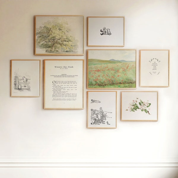 Láminas infantiles de Winnie the Pooh, arte mural literario vintage (descarga digital)