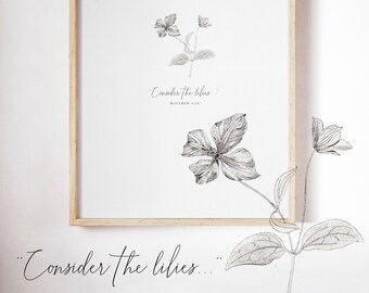 Consider the Lilies Print: Vintage Flower Drawing (Digital Download)