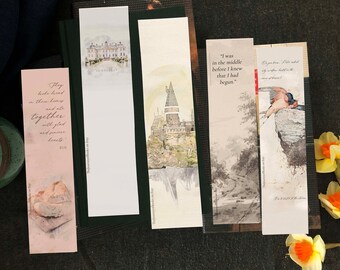 Printable Literary Bookmarks, Set of Five Bookmarks, Jane Austen, Peter Pan, Christian Bible Verses