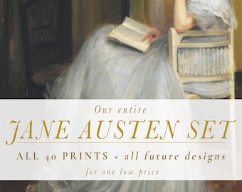 Jane Austen Entire Gallery Art Set, Pride and Prejudice Pemberley Wall Art, Jane Austen Quote Printables, Jane Austen Poster Prints