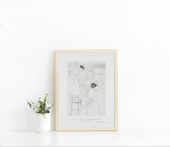 Jane Austen Print: Northanger Abbey Quote, Vintage Family Drawing (Digital Download)