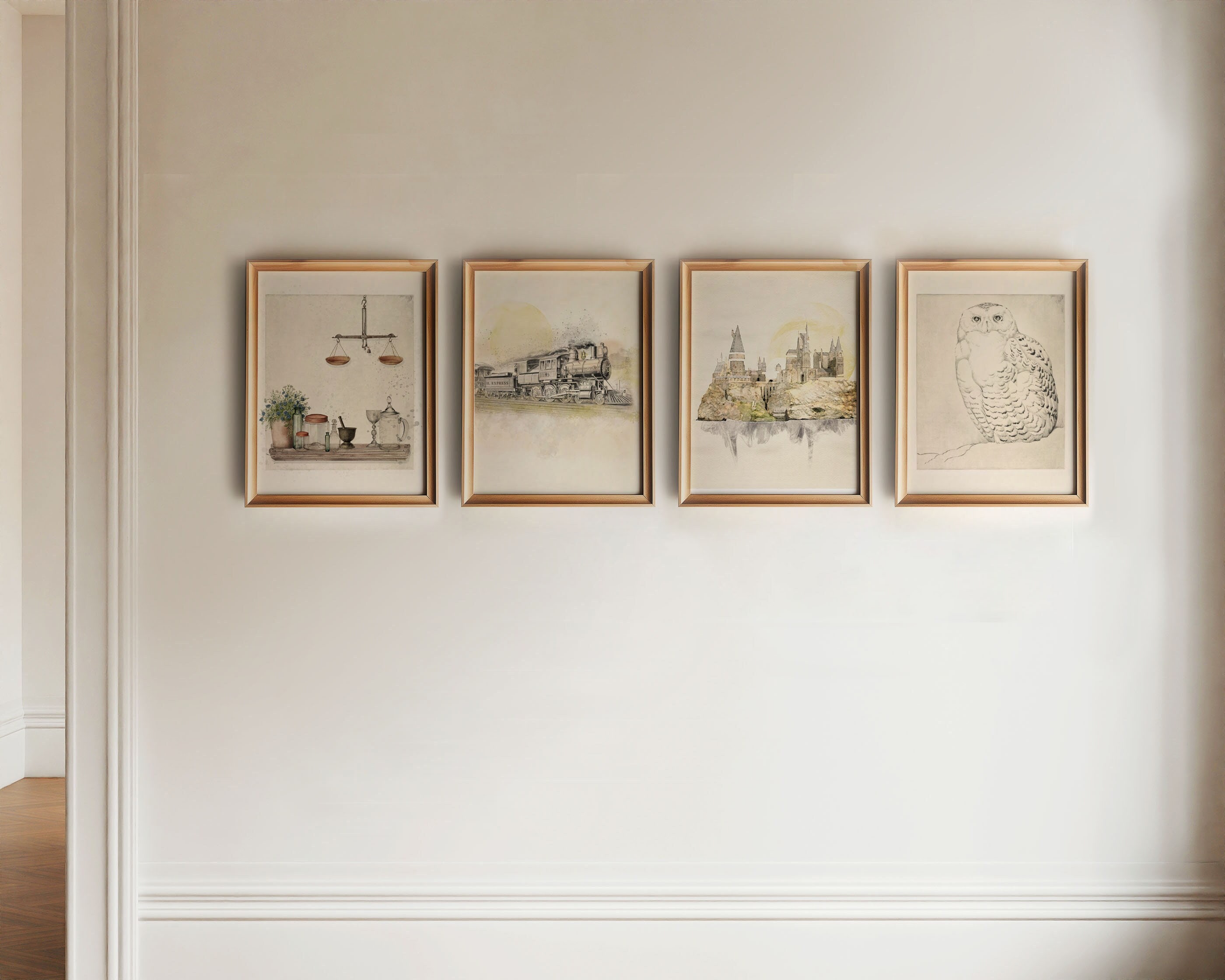 Wizard Nursery Art Prints: Castle, Owl, Train, Potions (Digital Download)