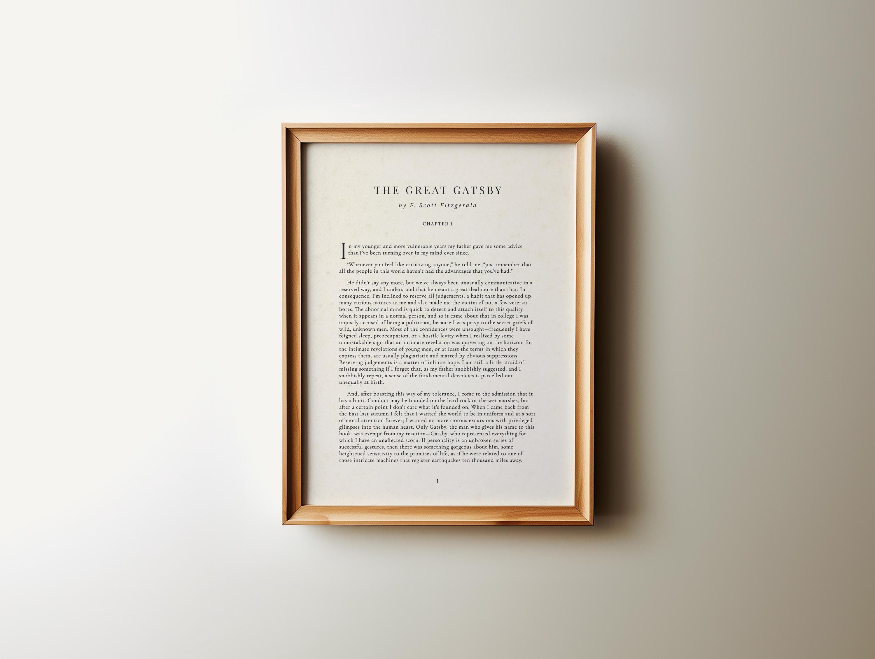 The Great Gatsby First Page Art Print, F Scott Fitzgerald (digital