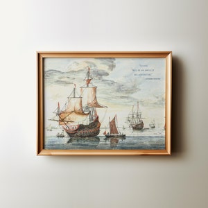 This Peter Pan set includes a vintage drawing of ships on a sea. In the top right hand corner is the quote To live would be an awfully big adventure. by JM Barrie.