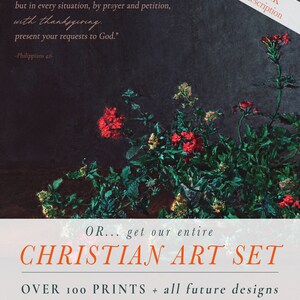 May include: A dark background with text from Philippians 4:6 and a floral arrangement with red flowers. The text reads "Do not be anxious about anything... present your requests to God." The image also promotes a Christian Art Set.