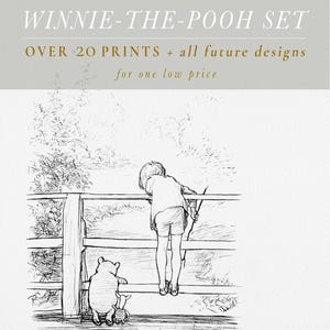 Winnie the Pooh Nursery Prints, 20+ Vintage Antique Drawings and Quotes (Digital Downloads) image 1