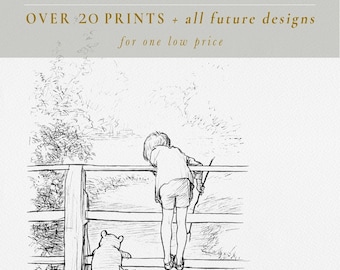 Winnie the Pooh Nursery Prints, Entire Collection DIGITAL DOWNLOADS, Vintage Quotes and Antique Drawings, Baby Room Decor