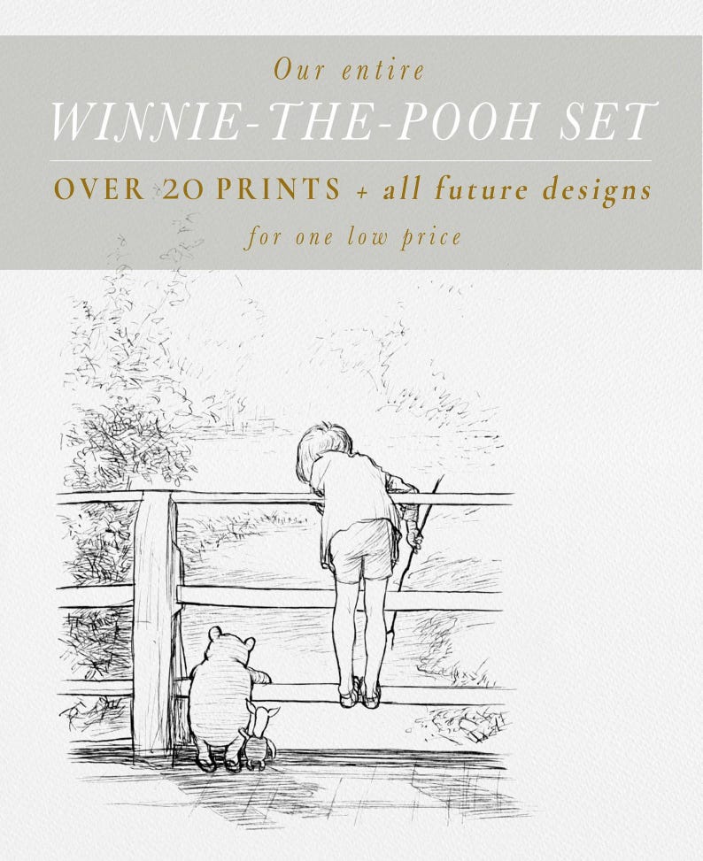 Winnie the Pooh Nursery Prints, 20+ Vintage Antique Drawings and Quotes (Digital Downloads) image 1