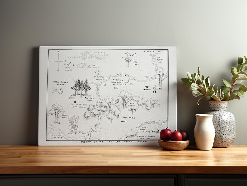 This entire Winnie the Pooh set also includes an original illustration of the Hundred Acre Woods