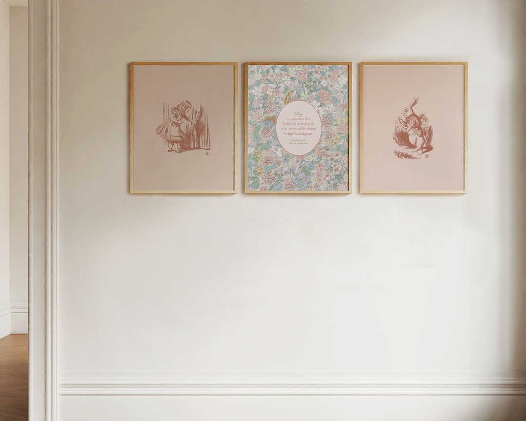 Alice in Wonderland Nursery Art Set: Vintage Floral Illustration ...