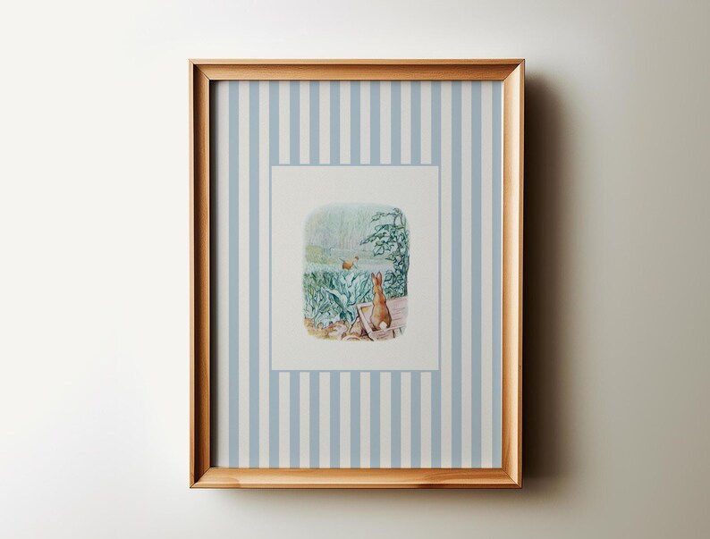 Peter Rabbit Nursery Prints, Vintage Blue Stripes Wall Art (digital ...