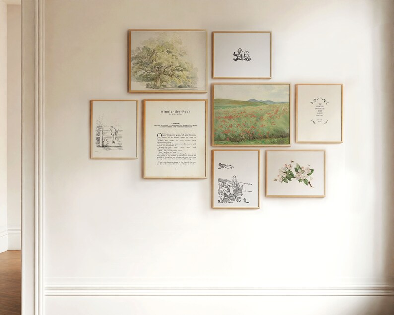 Italso includes our Winnie the Pooh Girls set of 8. With vintage paintings of flowers and trees, the first page of the book, and original drawings by E H Shepard