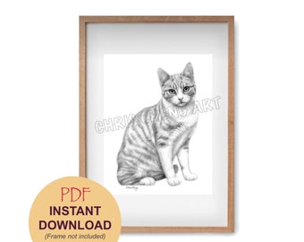 Pet Portrait Wall Art "TABBY CAT" | Instant Download Printable File (PDF)