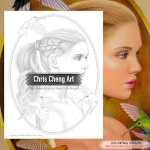 Ausmalbild &quot;SELENE ~ KOLIBRI&quot; | Sofortiger Download Druckbare Datei (PDF)