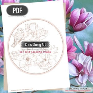 Set of 2 Coloring Pages &quot;MAGNOLIA&quot; (Dark & Light Version) | Instant Download Printable Files (PDF)
