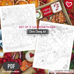 Set of 2 Coloring Pages &quot;CHRISTMAS PREPARATIONS&quot; | Instant Download Printable Files (PDF)