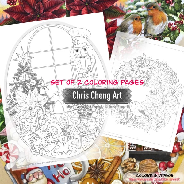 Set of 2 Coloring Pages "XMAS" | Instant Download Printable Files (PDF)
