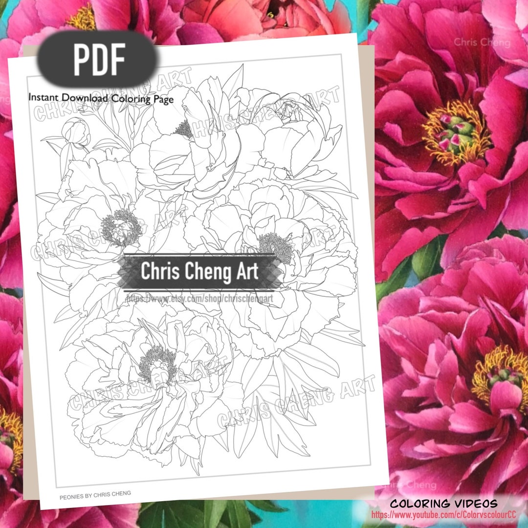 Coloring Page "peonies" | Instant Download Printable File (PDF) - Etsy