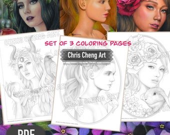 Set of 3 Coloring Page "SPIRITED" | Instant Download Printable Files (PDF)