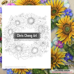 Coloring Page &quot;SUNFLOWER WREATH&quot; | Instant Download Printable File (PDF)