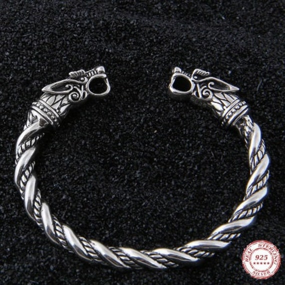 925 Sterling Silver Vintage Viking Double Wolf Bracelet | Etsy