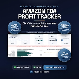Amazon FBA Profit Calculator, Seller Fee Tracker, Landed Cost Spreadsheet, PPC Margin, Excel Google Sheets