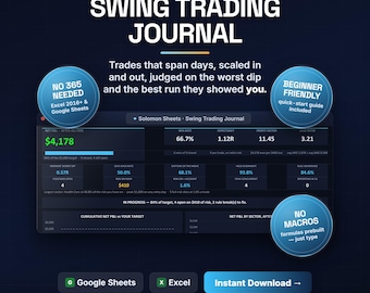 Swing Trading Journal Spreadsheet | Scale In And Out, MAE MFE Excursion and Your Own Market Regime | Excel and Google Sheets