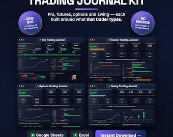 Trading Journal Bundle, Futures Options Swing Day Trade Log, Playbook PDF (Excel/Google Sheets)