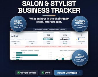 Salon Business Tracker, Stylist Revenue Per Chair, Excel Google Sheets (Instant Download)