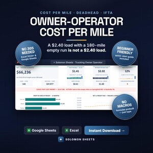 Trucking Owner Operator Cost Per Mile Spreadsheet, IFTA Fuel Log (Excel/Google Sheets)