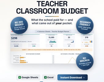Teacher Classroom Budget Spreadsheet, Out-of-Pocket Expense Tracker (Excel/Google Sheets)